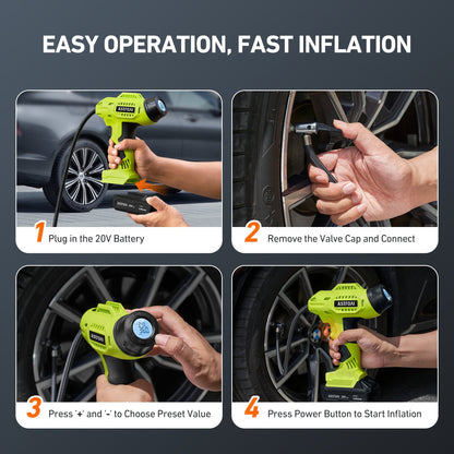 AstroAI Cordless Tire Inflator Portable Air Compressor Electric Pump, 160PSI Handheld Air Pump with 20V Rechargeable Battery Auto Shutoff, Digital Pressure Gauge for Cars Tires, for Gift, Green
