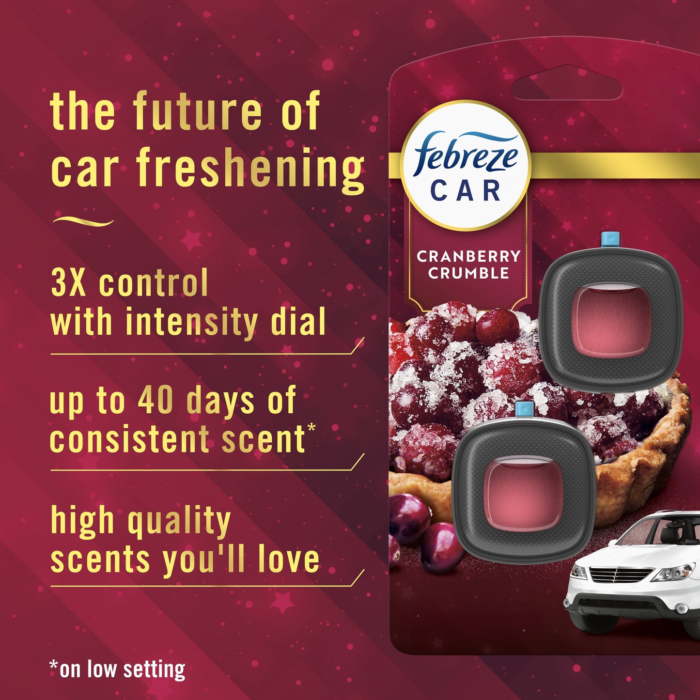 Febreze Car Air Freshener, Odor-Fighting Car Vent Clip, Cranberry Crumble, 2 Count