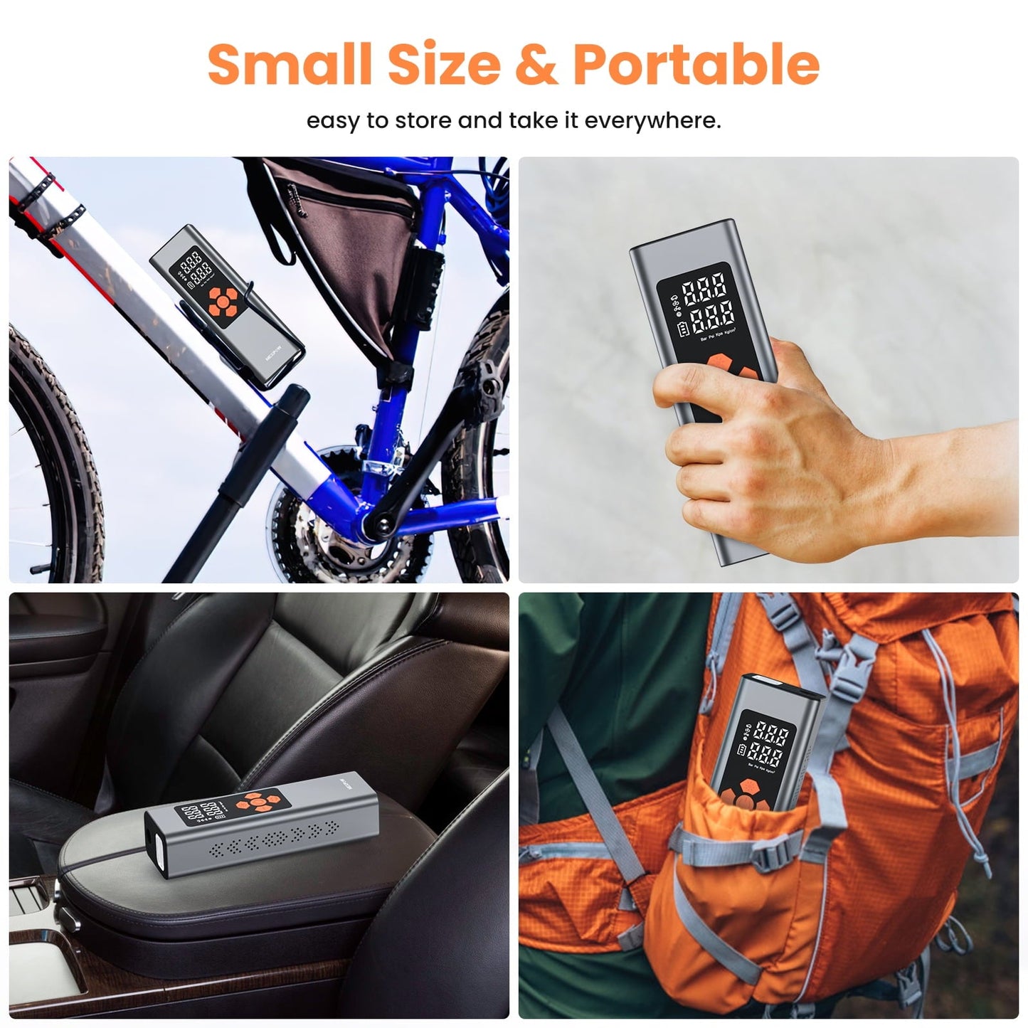 NEXPOW Tire Inflator Portable Air Compressor, 150 PSI Air Pump for Car Tires with Pressure Gauge, LED Light and Auto Shut-Off, Cordless Pump with Dual Power Supply for Cars, Bikes, Balls