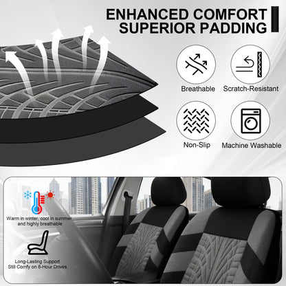 FLORAY 9-Piece Car Seat Covers Full Set - Airbag Safe, Thickened, Split Rear, Machine Washable - Universal Fit for Cars, SUVs, Trucks, Gray