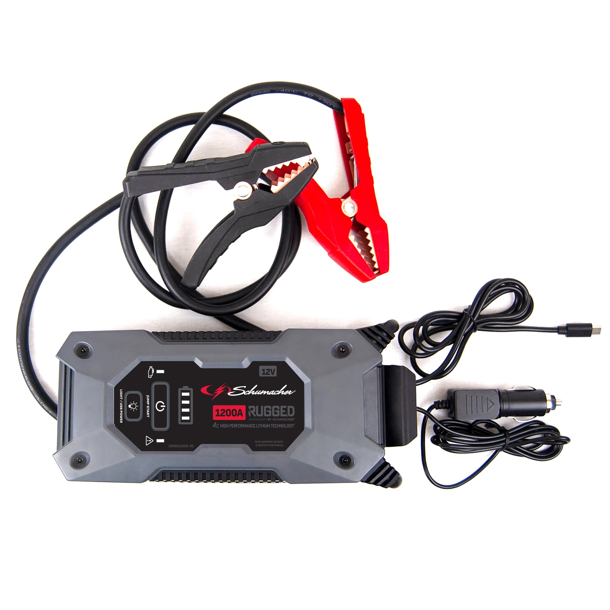 Schumacher Electric Rugged 1200A Lithium Car Battery Jump Starter and Power pack/Jump Box, USB Charging, 12V Sport, Auto, and Marine Batteries, SL1668