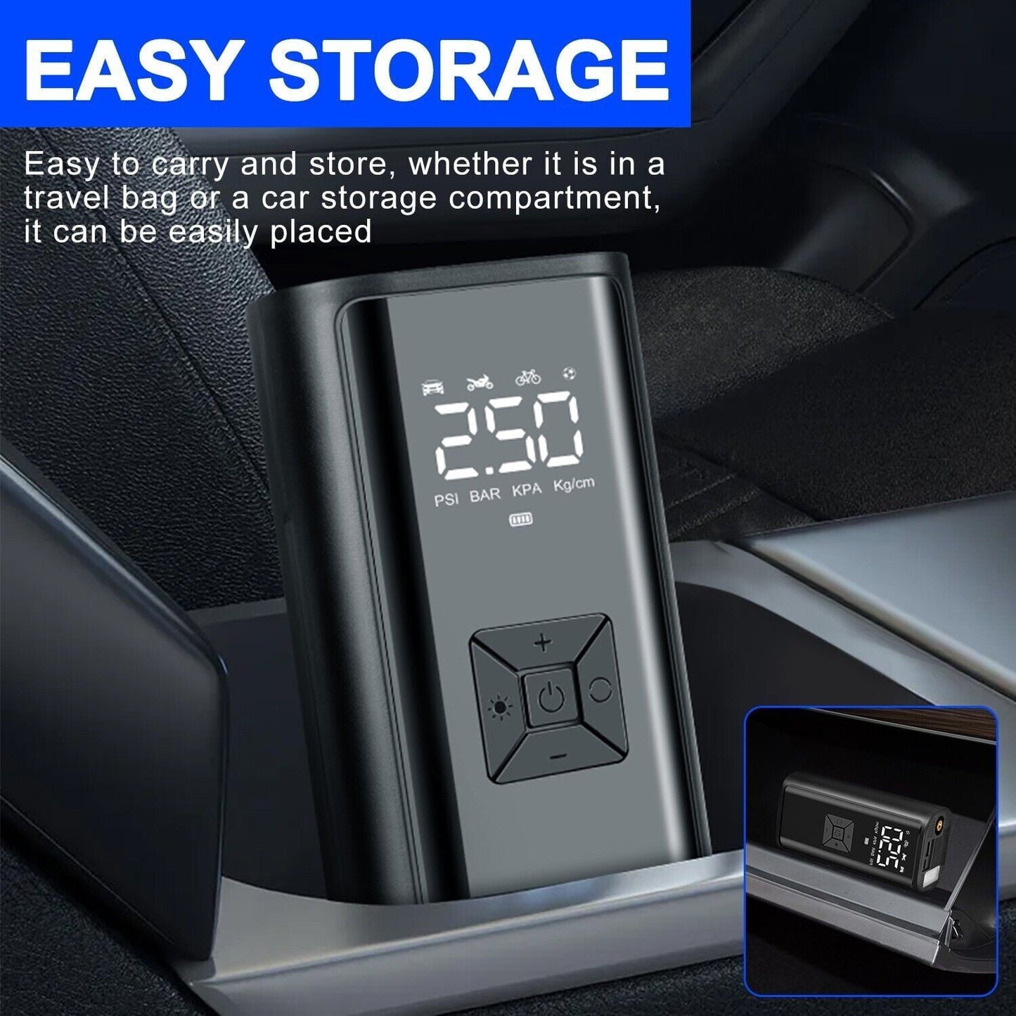 150 PSI Air Compressor Tire Inflator Fits Car Moto Bike Tires Air Pump Cordless