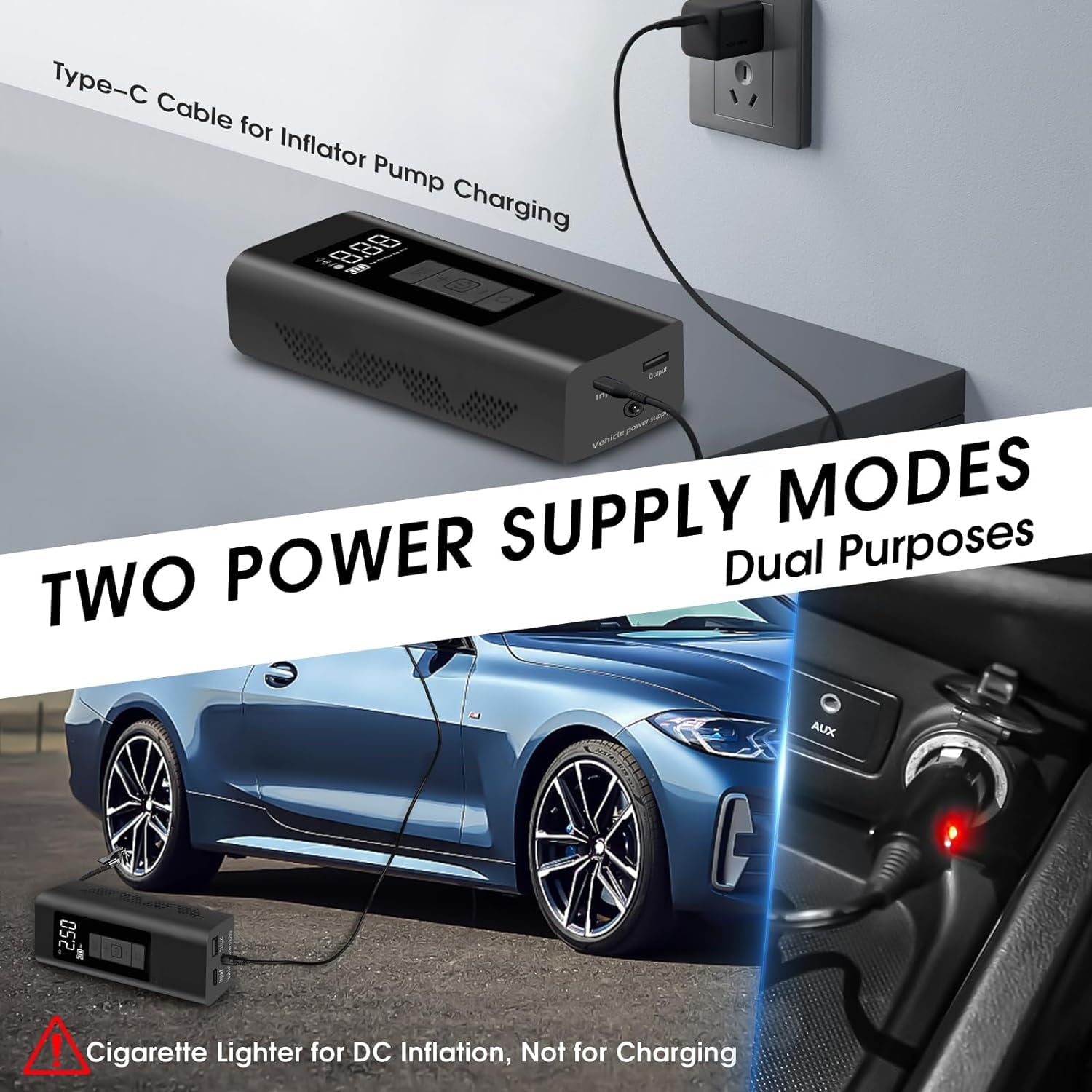 Tire Inflator Portable Air Compressor, 160 PSI Air Pump with 12000mAh Battery, Auto-shutoff for Cars, Digital Pressure Gauge, Emergency LED Light