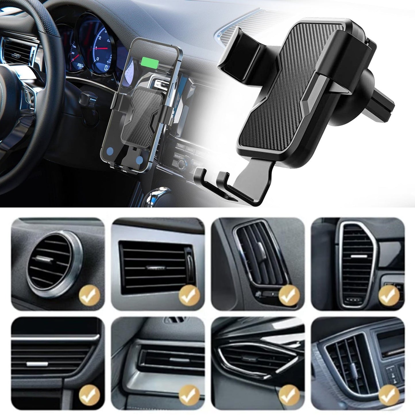 CxhicLuv Car Phone Mount, Auto Vent Bracket, 360° Rotating Stable Clamp, Car Electronic Accessories, One-Hand Operation for Drivers, Navigators