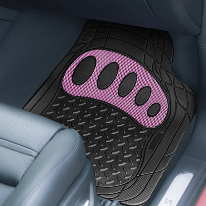 FH Group Trimmable ClimaProof Rubber Floor Mats With Footprint Design Pink/Black – Full Set
