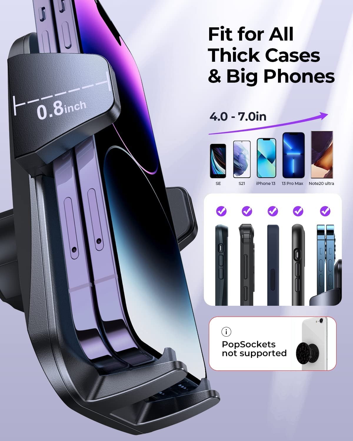 JOYROOM Car Phone Holder, Air Vent Car Mount Hands Free Automobile Clamp Phone Holder for Car, Fit for iPhone Samsung All Smartphones with Thick Case