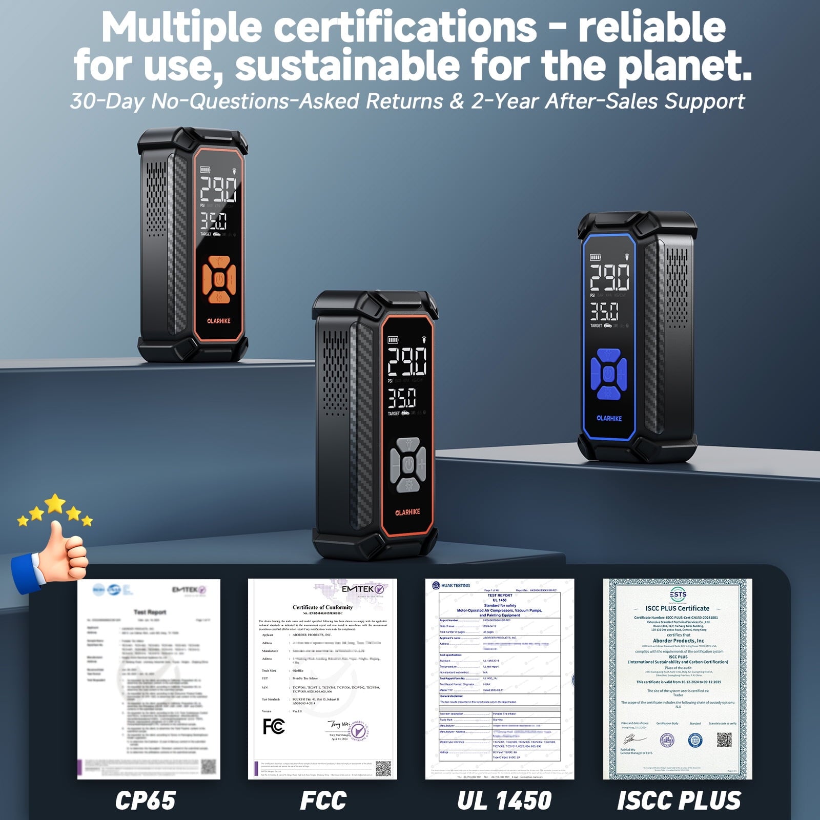 OlarHike Tire Inflator Portable Air Compressor, 9000mAh Battery Powered, 150PSI Dual Mode, Auto Air Pump for Car Tires, Motorcycle, Bicycle,Bike, Electric Pump with LED Light & Digital Pressure Gauge