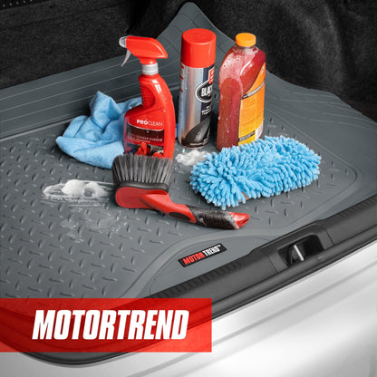 Motor Trend Original FlexTough Gray Rubber Car Floor Mats with Trunk Cargo Liner - All Weather Automotive Floor Mats, Heavy Duty Trim to Fit Design, Floor Liners for Cars Truck Van SUV