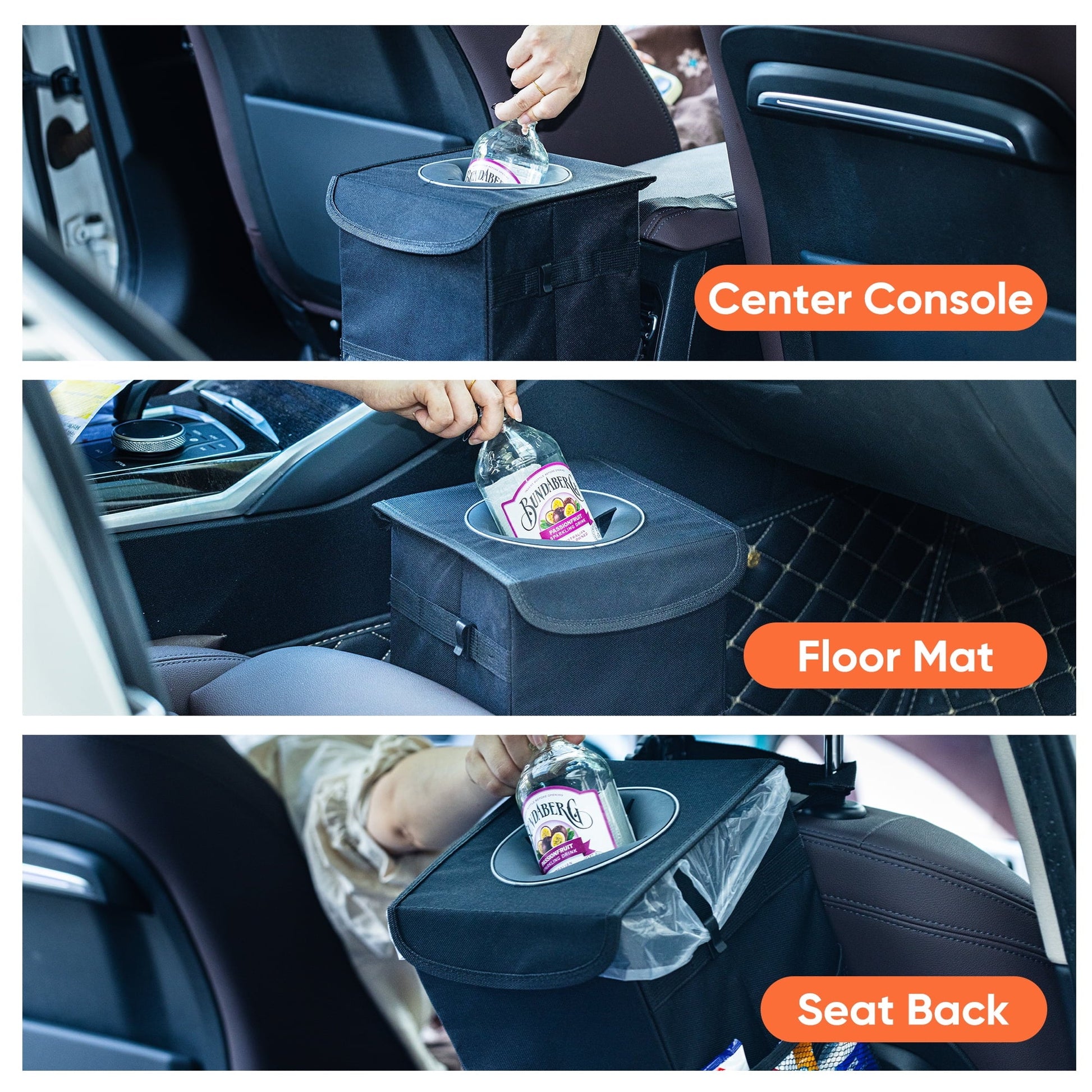 Deli Car Trash Can with Lid, 3 Gallon/11.5L Leak-Proof Trash Bin Car Garbage Can with Mesh Pockets,Waterproof Collapsible Car Organizer Hanging for Back/Front Seat/Console