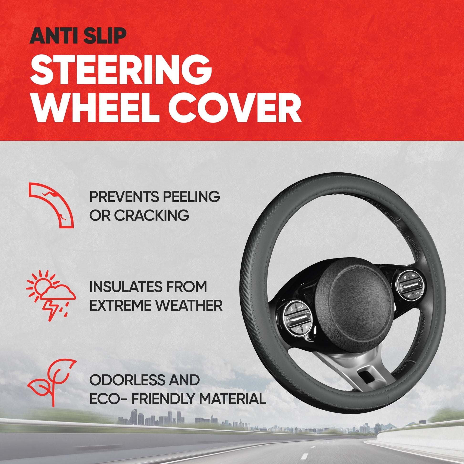 Motor Trend Carbon Fiber Grip Steering Wheel Cover - CarbonGripX Charcoal Gray and Black, Comfortable Non-Slip Design