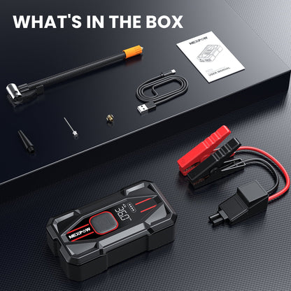 NEXPOW 3000A Car Jump Starter & Air Compressor - 12V 59.2Wh Portable Battery Booster with PD 30W Fast Charge, 150PSI Air Pump, Smart Clamps for Cars/SUVs/Trucks (Emergency Multi-Function Power Pack)