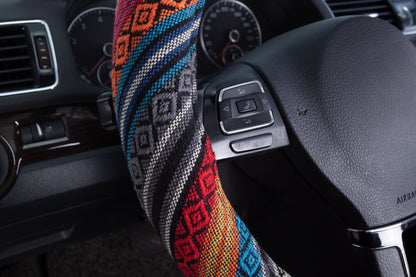 Auto Drive 1 Piece Boho Car Steering Wheel Cover Polyester, Colorful - Universal Fit, 23SWC163