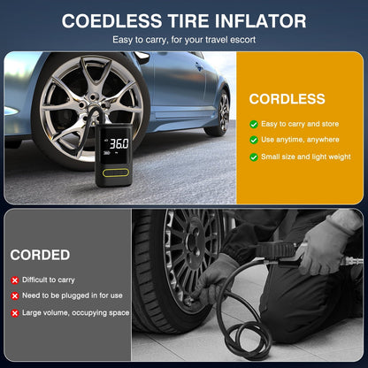Cshidworld Tire Inflator Portable Air Compressor, 150 PSI & 4000mAh Cordless Bike Pump for Auto Bicycle Balls with Digital Pressure Gauge/LED Light, 3X Fast Inflation Smart Air Pump Black