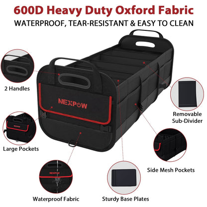 NEXPOW Car Trunk Organizer, 95L Collapsible SUV Organizer, Multi-Compartment, Car Storage Box with 2 Adjustable Straps for Women Men