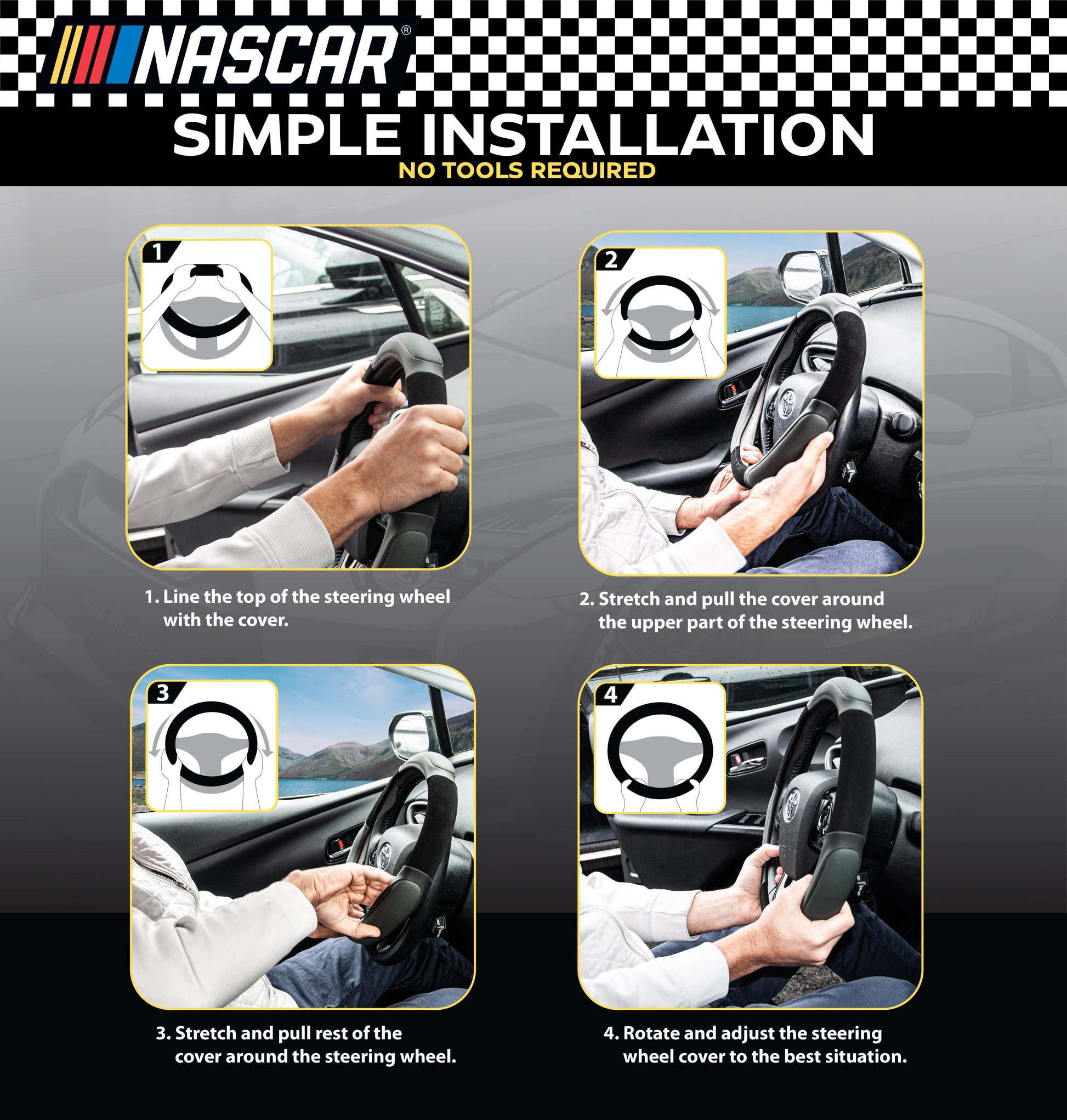 NASCAR Steering Wheel Cover | Grip & Comfort | Synthetic Leather & Suede | Universal Fit 14.5"-15.5" For Car, SUV, Truck | Turbo Traction Style