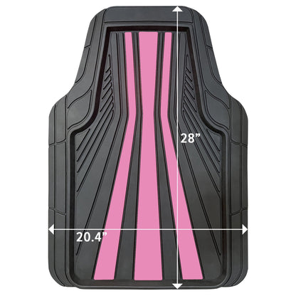 Rally 4-Piece Black with Pink Stripes Rubber Floor Mat Set