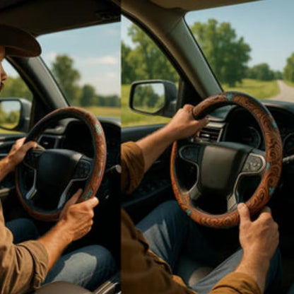 Retro Western Cowboy Car Universal Steering Wheel Cover, Repairig Universal Steering Wheel Cover, Universal 15 Inch,Anti-Slip Steering Wheel Covers, Breathable for Suvs,Trucks 