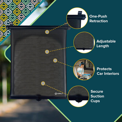 Safety 1st Retractable Roller Shade Sun Protection for Car Windows, 2-Pack