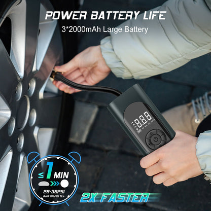 Nonstop Tire Inflator Portable Air Compressor 150 PSI Air Pump for Car, Bike, Motorcycle Tires and Balls. 4 Modes & Digital Display - 6000 mAh Battery, 12V