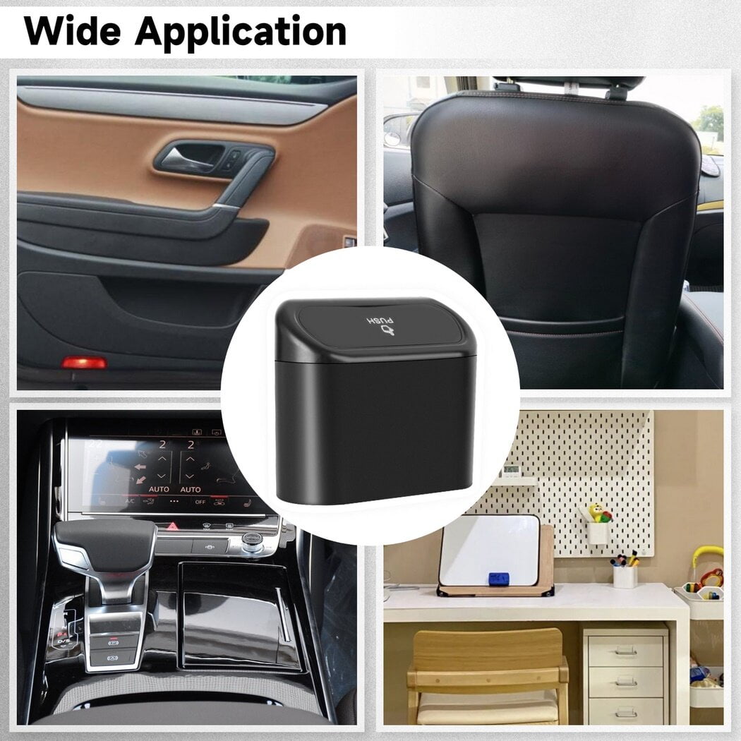Car Trash Can Bin with Lid, Vehicle Trash Can with Trash Bags, Waterproof Mini Garbage Organizer, Leakproof Small Dustbin, Automotive Garbage Container for Car Home Office