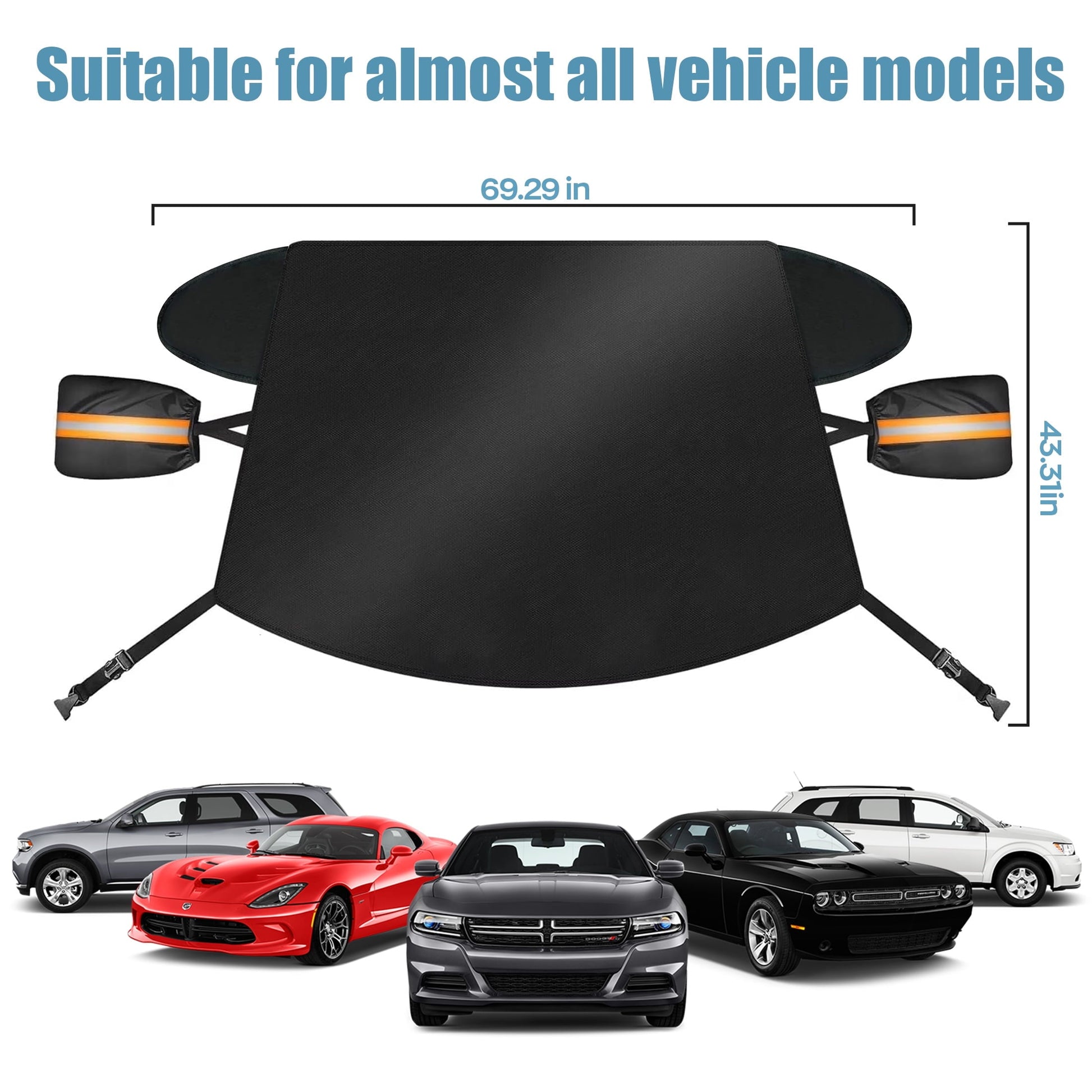 EVLIVE Winter Windshield Cover for Snow, Frost & Ice, 69x43 Inches, Perfect for cars and mid-size vehicles, Black