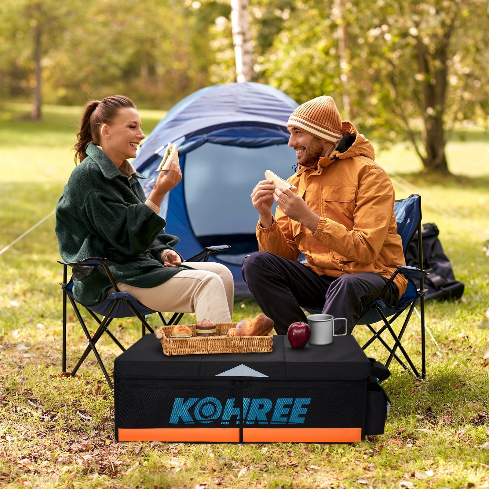 Kohree Car Trunk Organizer, 81L Large-Capacity Foldable Car Storage Box with Multiple Compartments, Waterproof 900D Oxford for RV, SUV, Truck, Van, Car Accessories, Tools-Orange