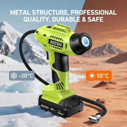 AstroAI Cordless Tire Inflator Portable Air Compressor Electric Pump, 160PSI Handheld Air Pump with 20V Rechargeable Battery Auto Shutoff, Digital Pressure Gauge for Cars Tires, for Gift, Green
