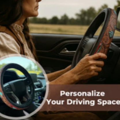 Retro Western Cowboy Car Universal Steering Wheel Cover, Repairig Universal Steering Wheel Cover, Universal 15 Inch,Anti-Slip Steering Wheel Covers, Breathable for Suvs,Trucks 