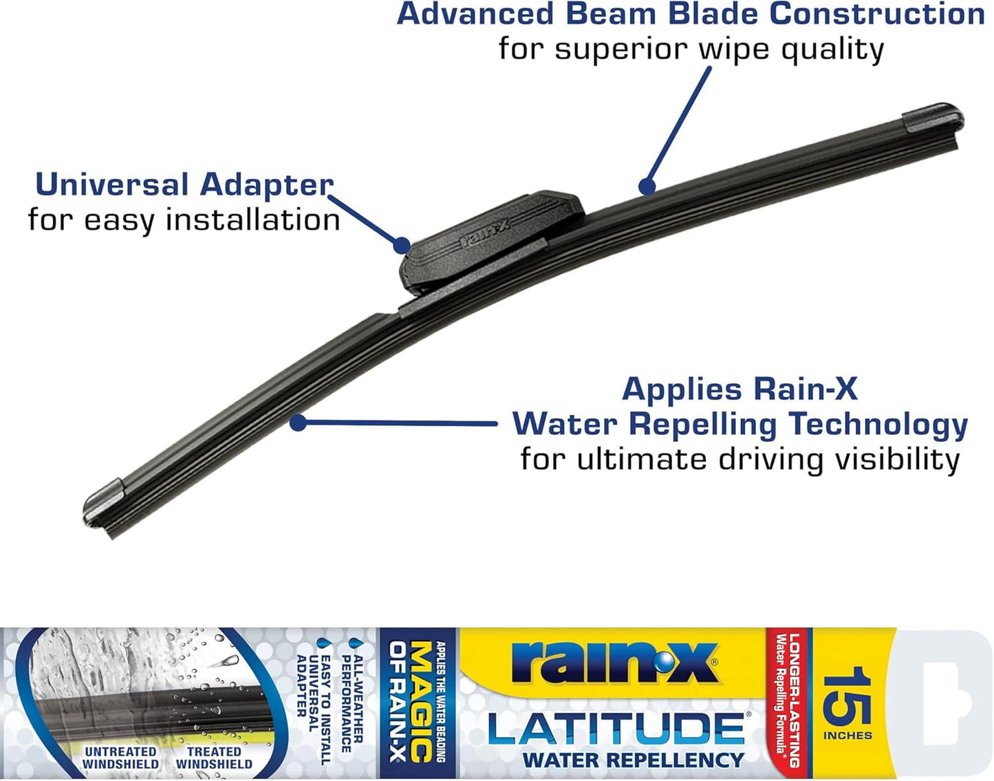(2 pack) Rain-X Latitude Water Repellency 15" 2-in-1 Windshield Wiper Blade