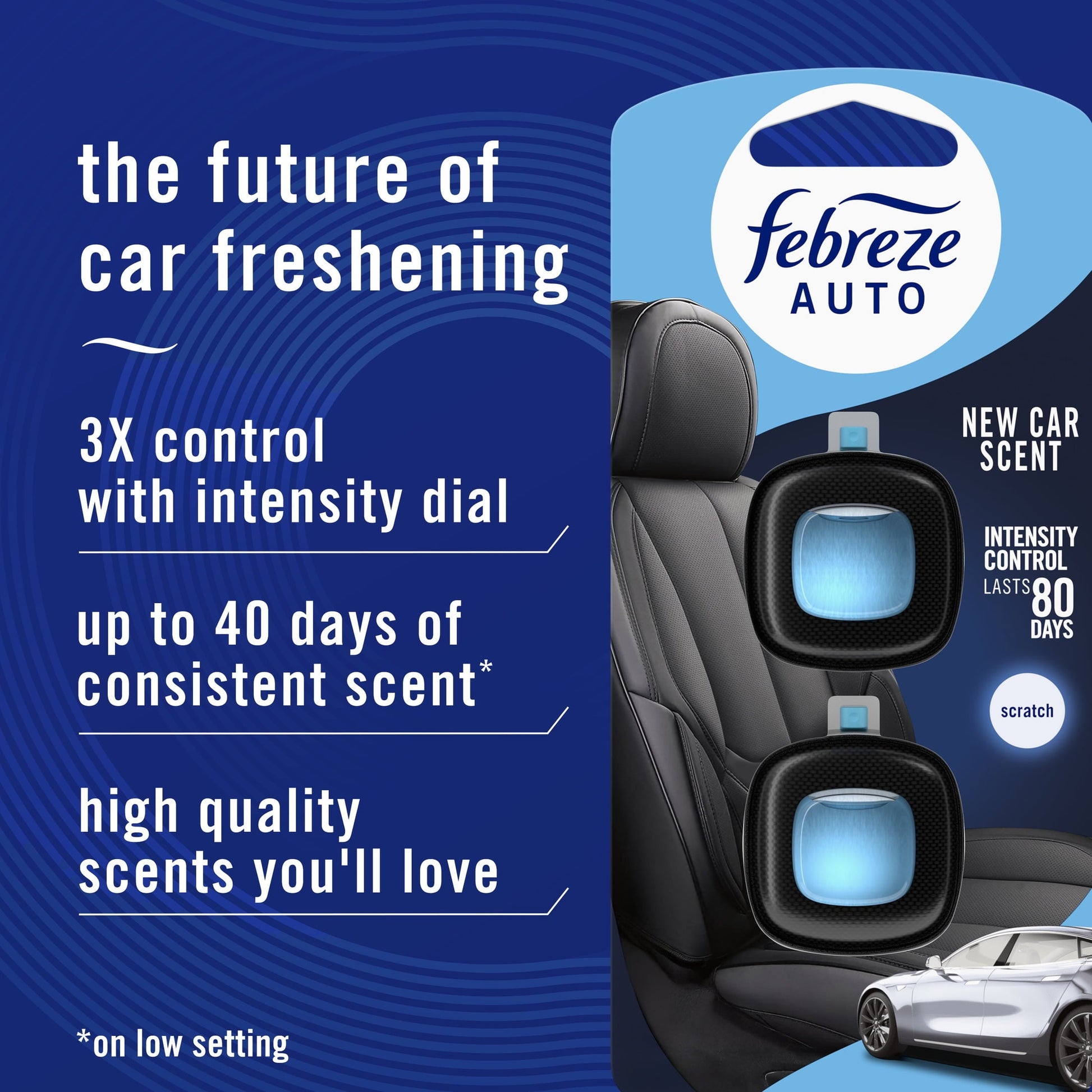 Febreze AUTO Car Air Freshener, Odor-Fighting Car Vent Clip, New Car, 2 Count