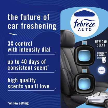 Febreze AUTO Car Air Freshener, Odor-Fighting Car Vent Clip, New Car, 2 Count