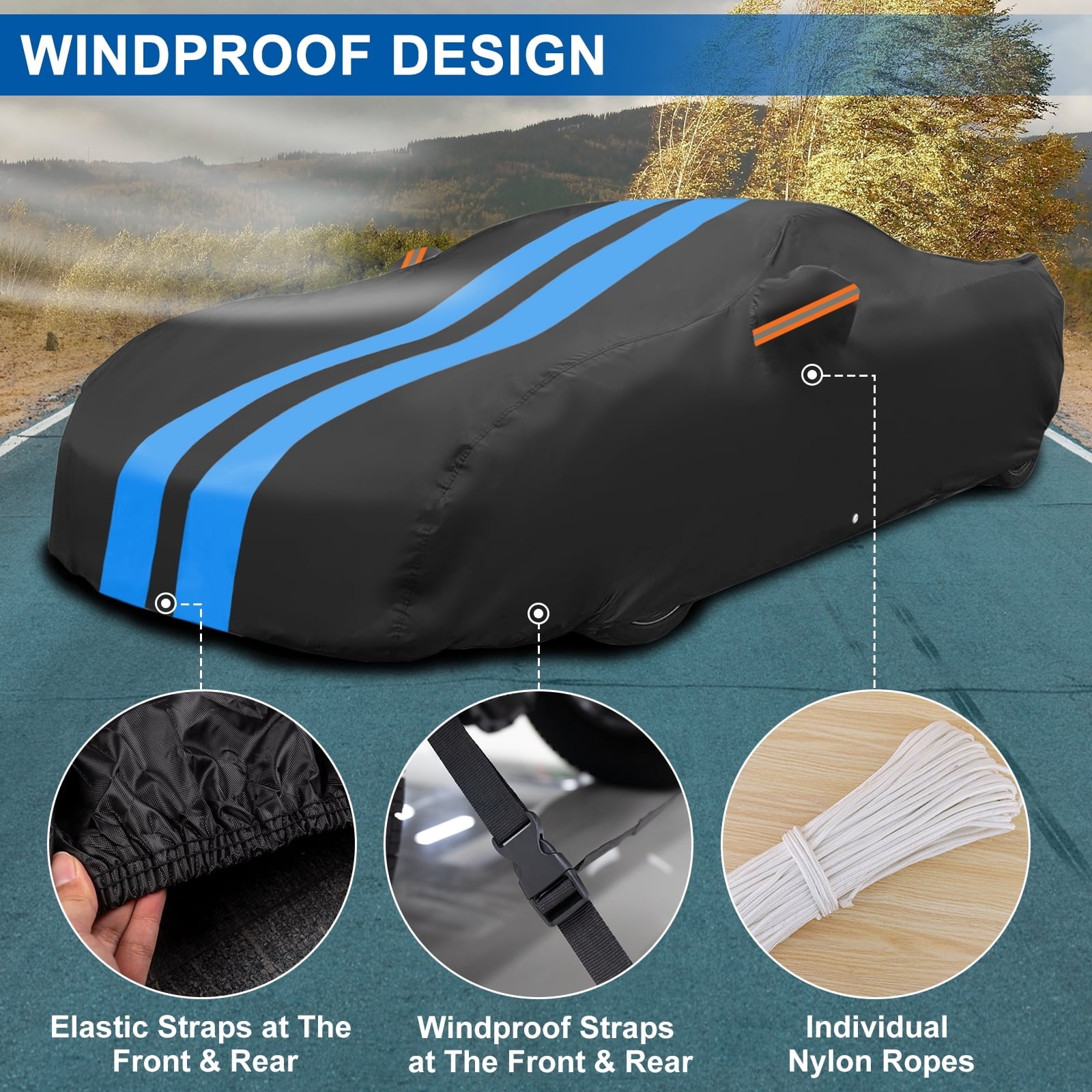 Car Cover Custom Fit for Chevrolet Corvette C8 2020-2024, Upgraded PEVA&Cotton Outdoor Waterproof Sun Rain Snow Protection All Weather Full Exterior Cover Black