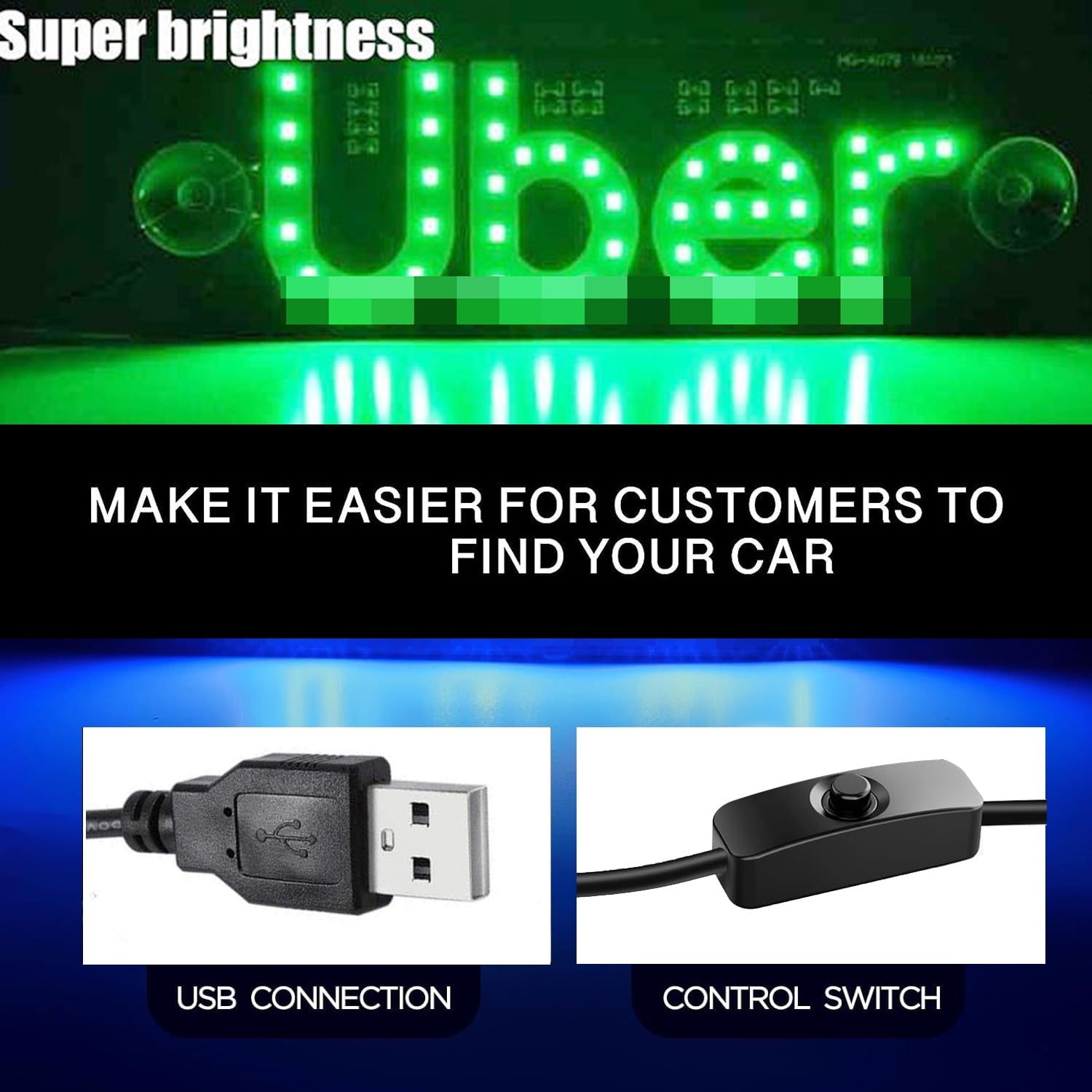 Led Light Signs for Car Windshield, Glow LED Sign Decal Stickers with Suction Cups Flashing Hook on Car Window LED Bright Lights USB Plug