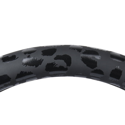 Auto Drive Black Leopard Faux Leather Steering Wheel Cover, Universal Fit for Sedans, SUVs, Set of 1