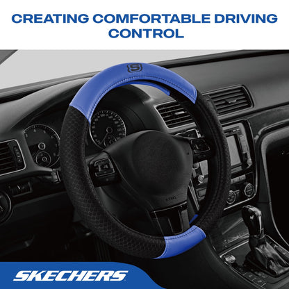 Skechers Air Cooled Memory Foam Steering Wheel Cover, Breathable Comfort Grip, Soft Leather, All-Season Fit for Cars, SUVs, and Trucks Blue
