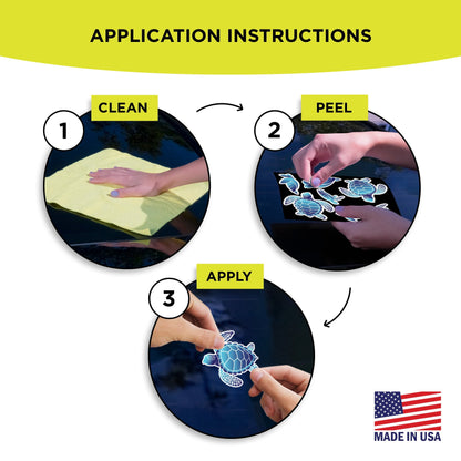 Auto Drive Sea Turtle Decals - Set of 7 Vinyl Car Stickers Blue Chrome