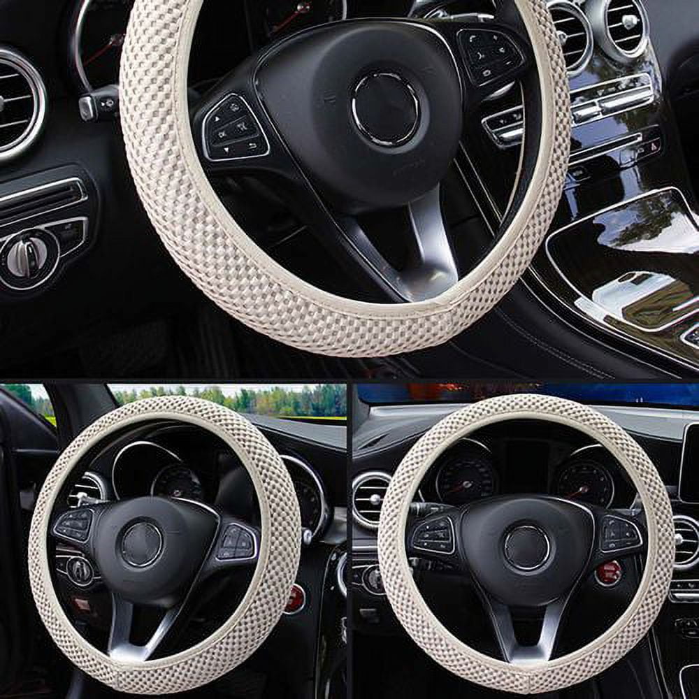 PWFE Universal 38cm Car Auto Steering Wheel Cover Elastic Ice Silk Summer Cool Non-Slip Auto Accessories(Beige)