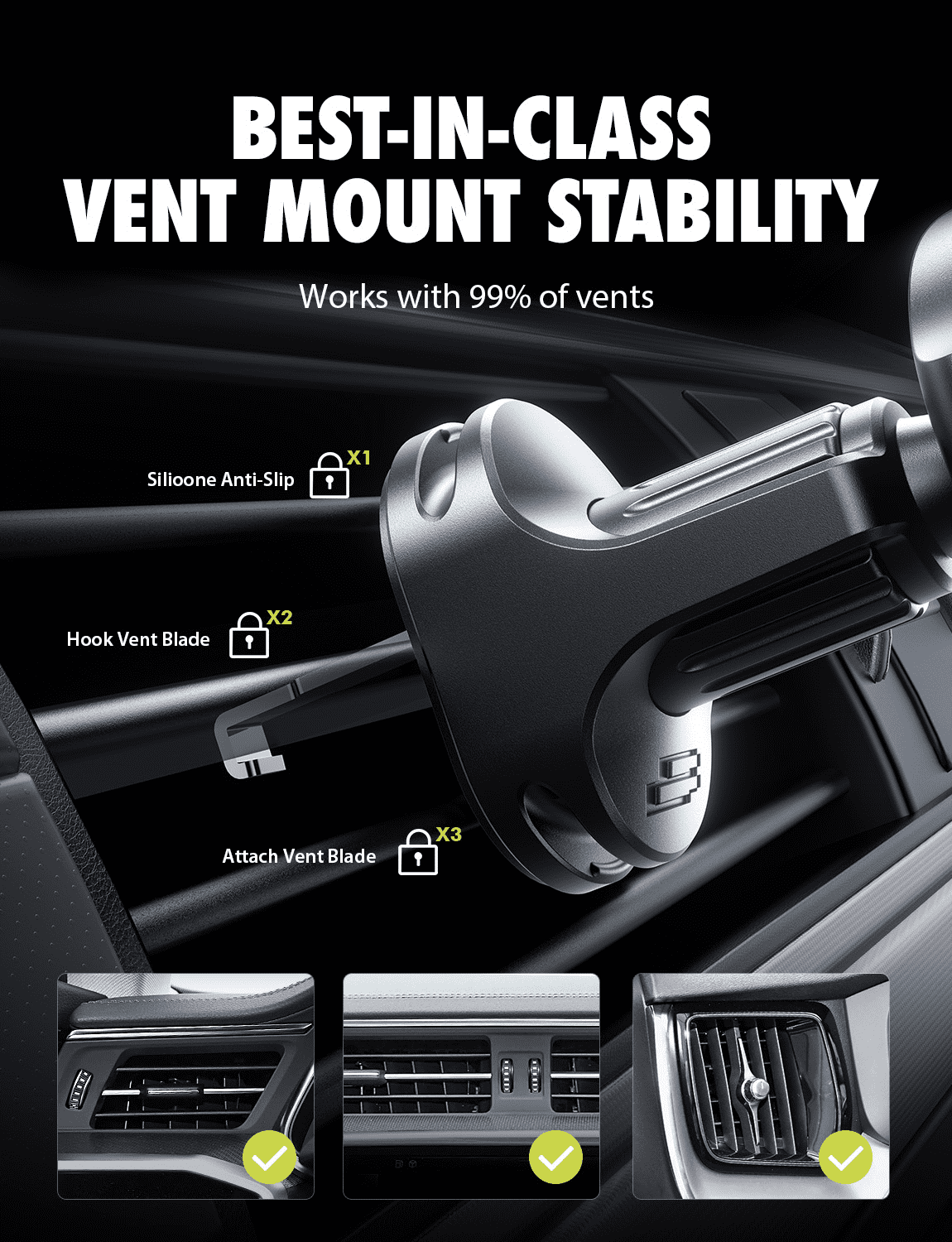 Bracketron AutoGrip Gravity Universal Car Vent Phone Mount, Hands-Free Cell Phone Holder for Car, Adjustable 360° Air Vent Mount Compatible with iPhone & Samsung