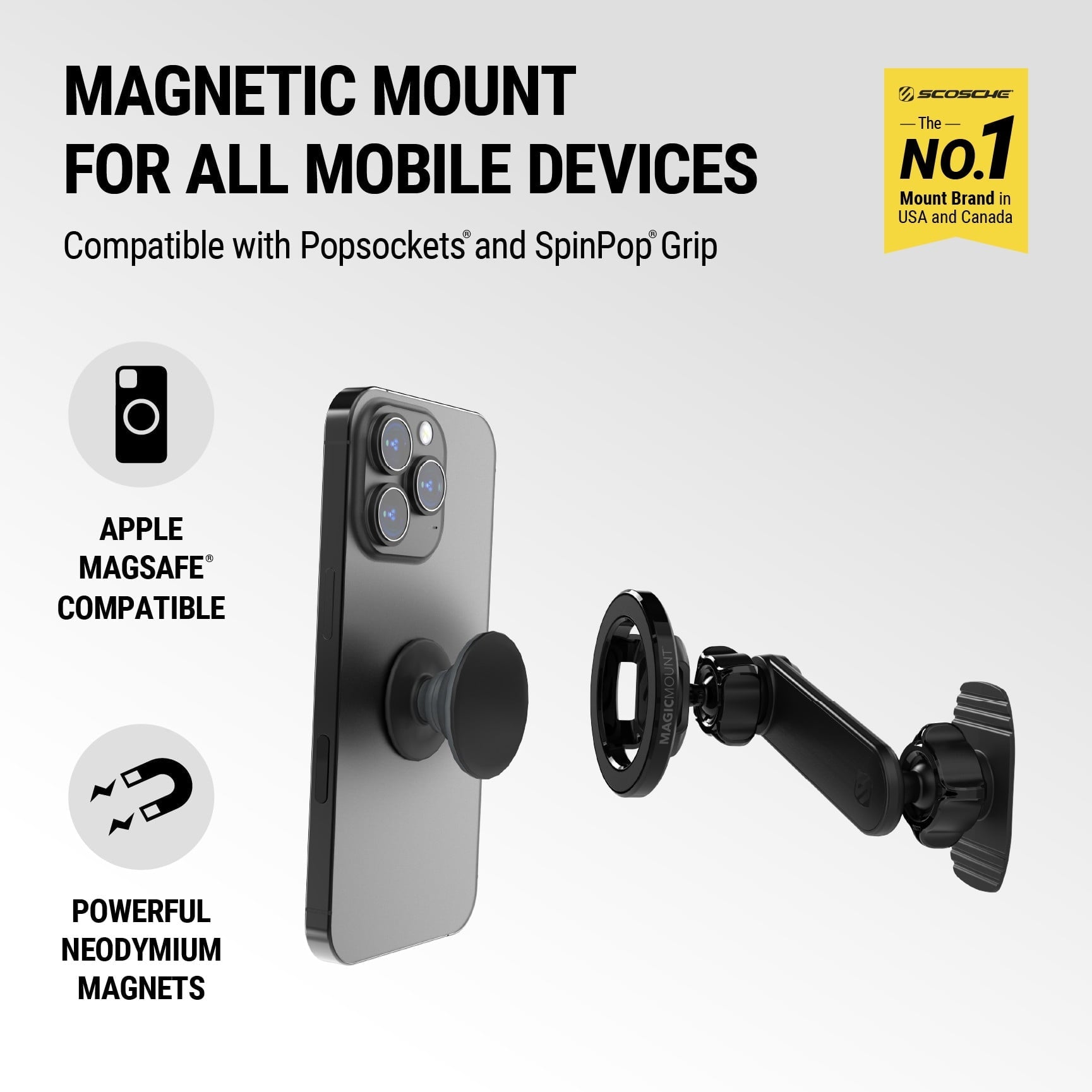Scosche SMS2ODVR-SP MagicMount MS 5-in-1 MagSafe Car Phone Mount - Back of Screen, Dash or Vent Mount