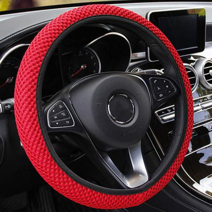 PWFE Universal 38cm Car Auto Steering Wheel Cover Elastic Ice Silk Summer Cool Non-Slip Auto Accessories(Beige)