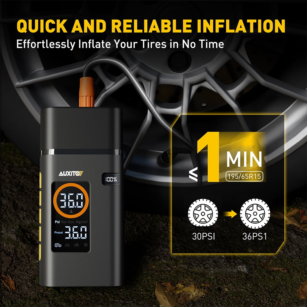 AUXITO Tire Inflator Portable Air Compressor, 150 PSI Cordless Air Pump with 7800mAh Rechargeable Battery for Car, Truck, Motorcycle Tires & Ball, Compact Bike Pump