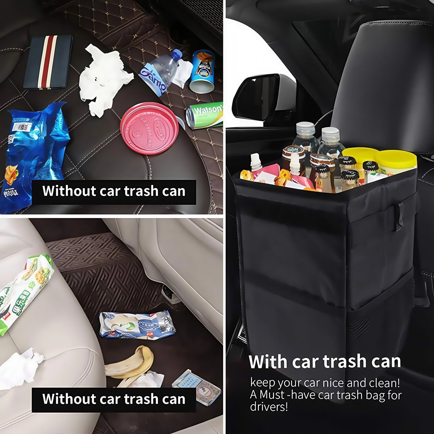 YMWVH Waterproof Car Trash Can with Lid, Leak-Proof Hanging Car Trash Can, Car and Truck Garbage Bag Storage Bag (Black)
