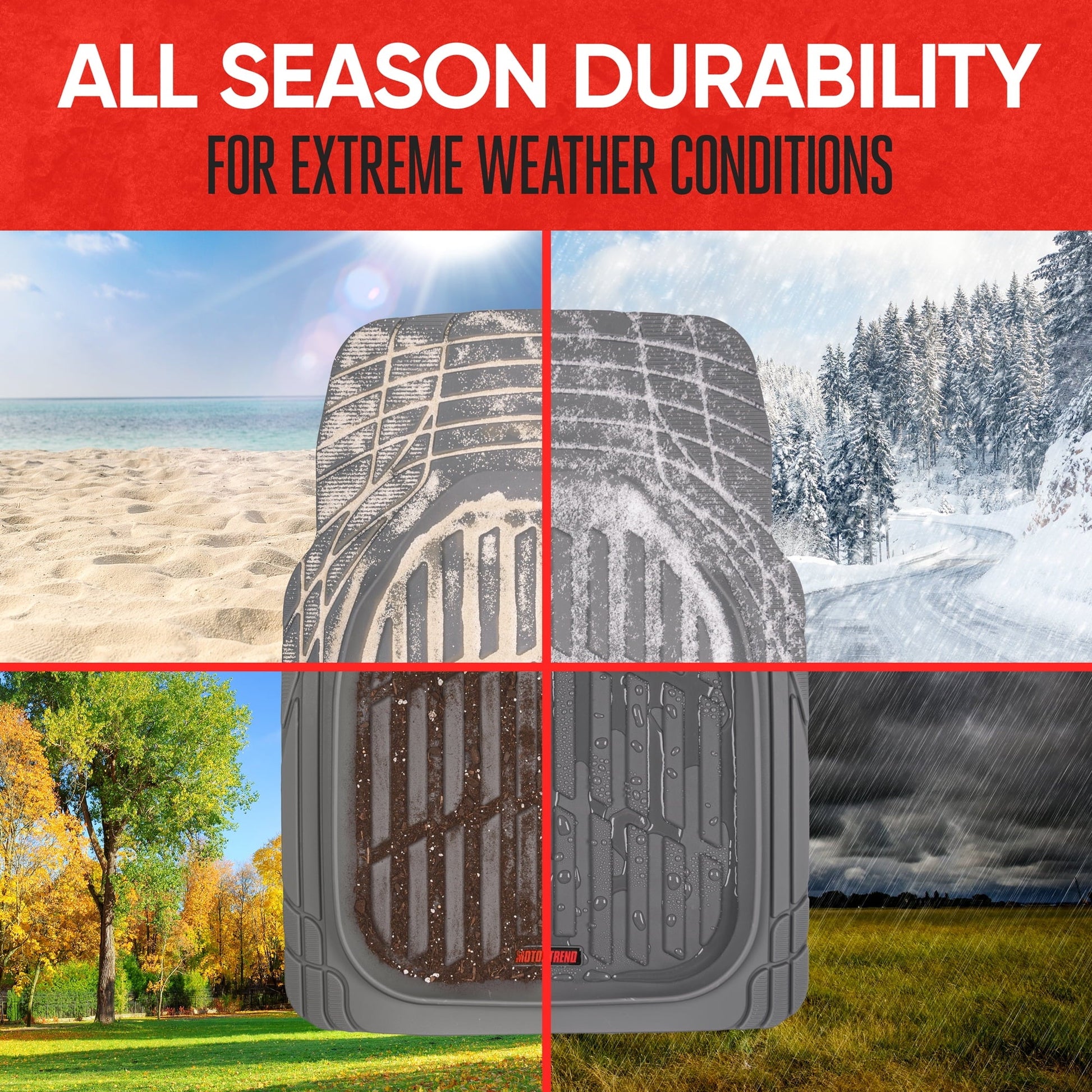 Motor Trend Original FlexTough Gray Rubber Car Floor Mats with Trunk Cargo Liner - All Weather Automotive Floor Mats, Heavy Duty Trim to Fit Design, Floor Liners for Cars Truck Van SUV