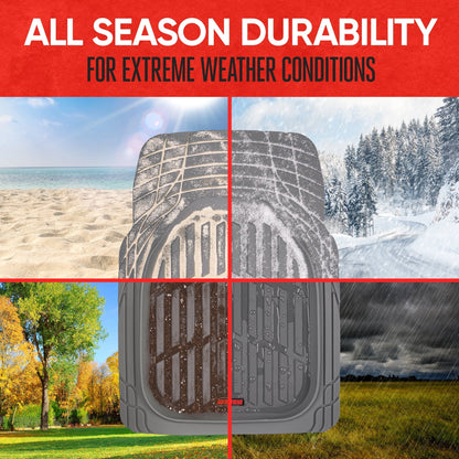 Motor Trend Original FlexTough Gray Rubber Car Floor Mats with Trunk Cargo Liner - All Weather Automotive Floor Mats, Heavy Duty Trim to Fit Design, Floor Liners for Cars Truck Van SUV