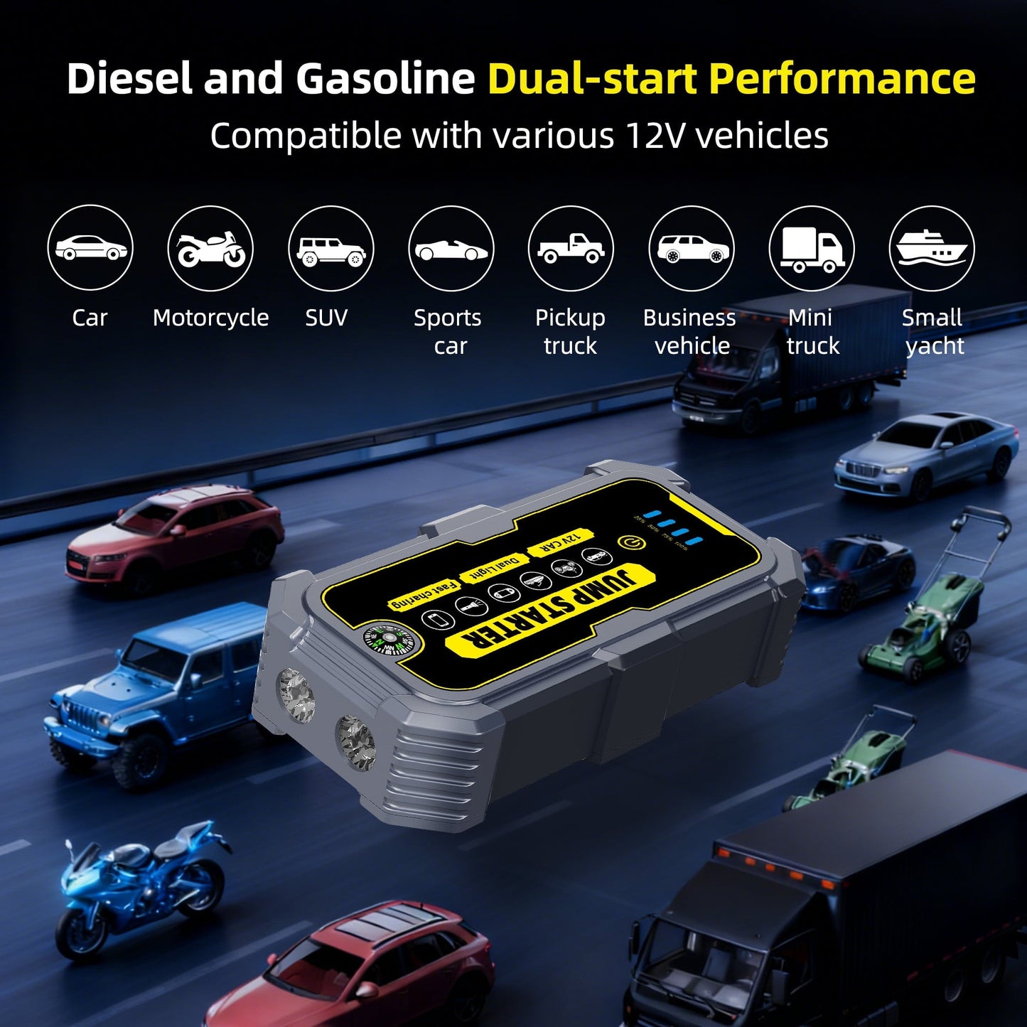 KAIPARA 4000A Car Jump Starter, 37000mWH Portable Power Bank for 12V Gas/Diesel Engines, with LED Light, Compass & Quick-Charge