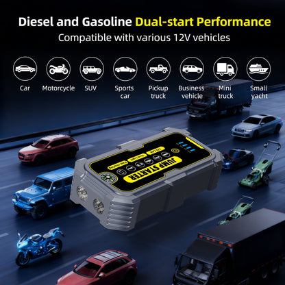 KAIPARA 4000A Car Jump Starter, 37000mWH Portable Power Bank for 12V Gas/Diesel Engines, with LED Light, Compass & Quick-Charge