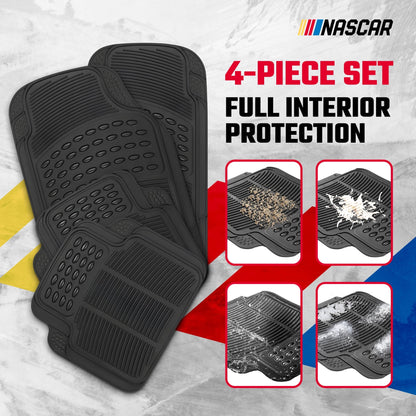 NASCAR Premium Car Floor Mats, 4-Piece Set | Heavy Duty All-Weather Rubber | Universal Trim-to-Fit for Cars, Trucks & SUVs | Traps Dirt, Snow & Water