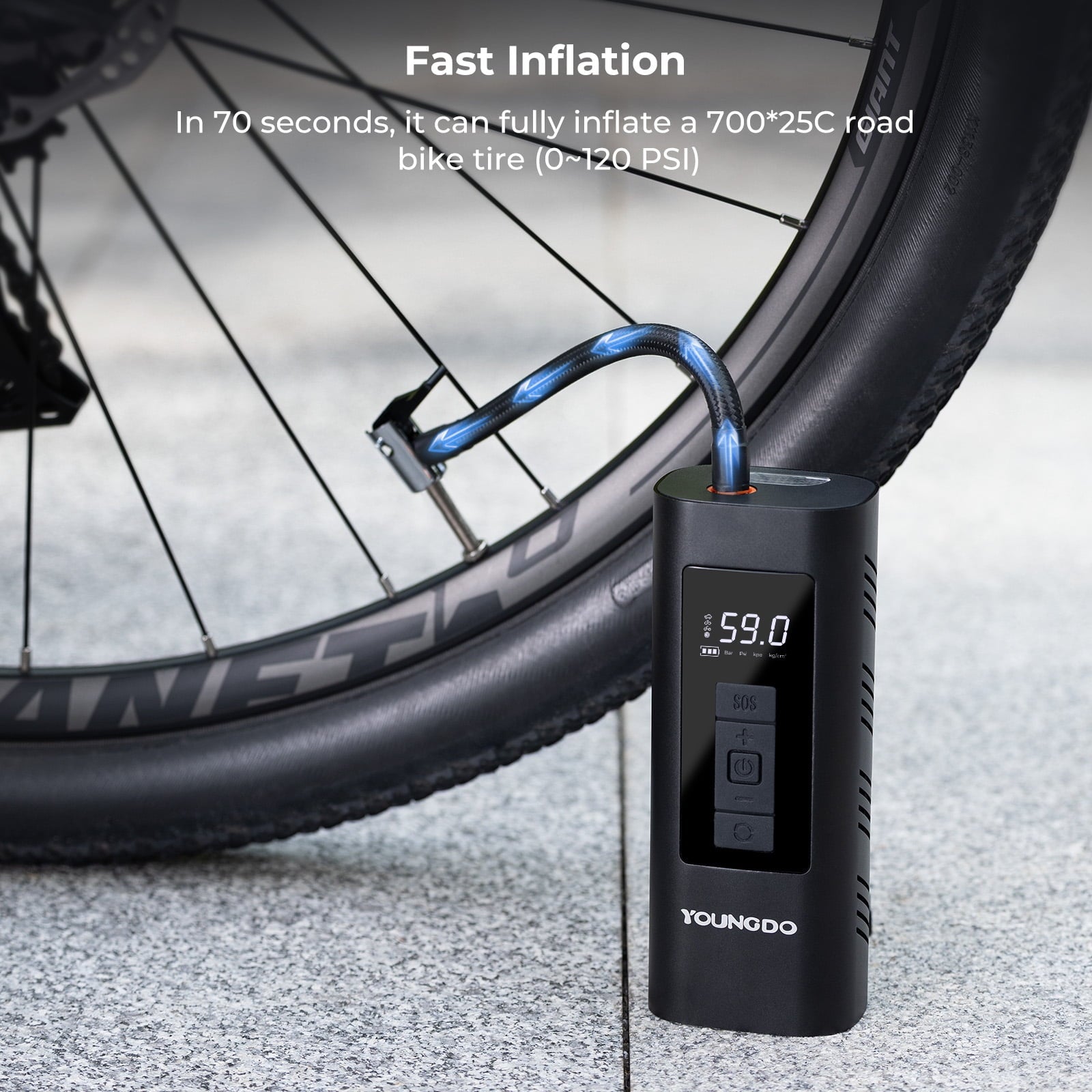 YOUNDO Tire Inflator Portable, 150 Psi Digital Pressure Gauge Air Compressor Rechargeable Tire Pump for Car Moto Bike Balls,6000mAh Automotive Shutoff Pump