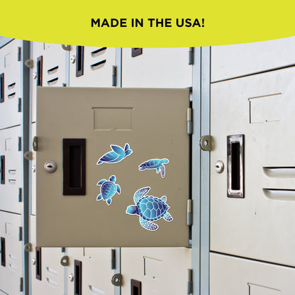 Auto Drive Sea Turtle Decals - Set of 7 Vinyl Car Stickers Blue Chrome