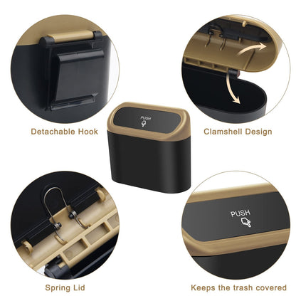 Plutput Small Car Trash Can with lid, Car Garbage Can Portable Hanging Mini Car Trash Can Car Holder with 30pcs Garbage Bags for Car, Office, Home(Yellow)